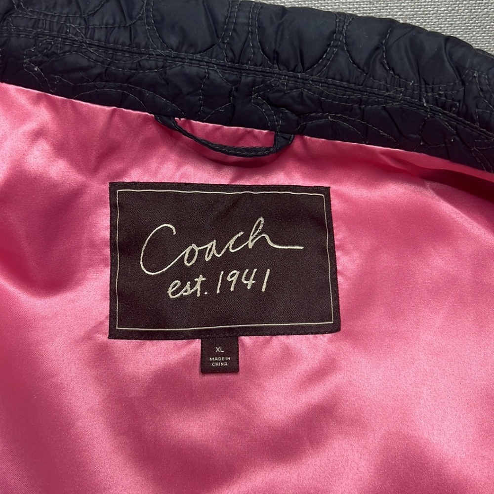 Cute Coach Set Black and Hot Pink Quilted Jacket XL and Tweed Cap M/L - Picture 10 of 16